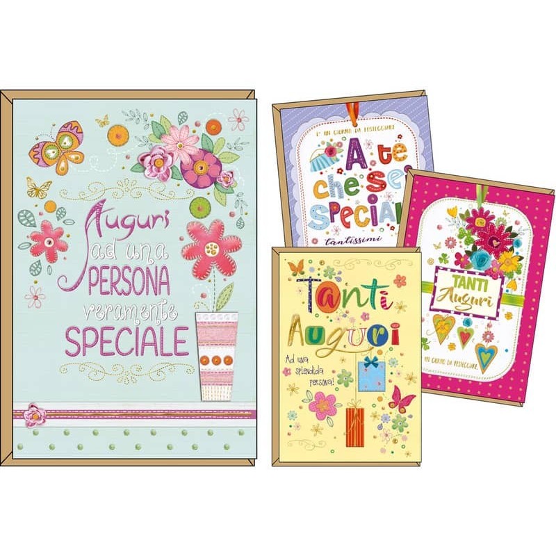 Biglietti augurali Kartos Tanti auguri 11,7x17 cm - Fiori e farfalle -