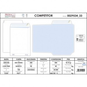 Buste a sacco Pigna Envelopes Competitor Strip 100 g/m² 230x330 mm bianco Conf. da 500 buste - 0029534