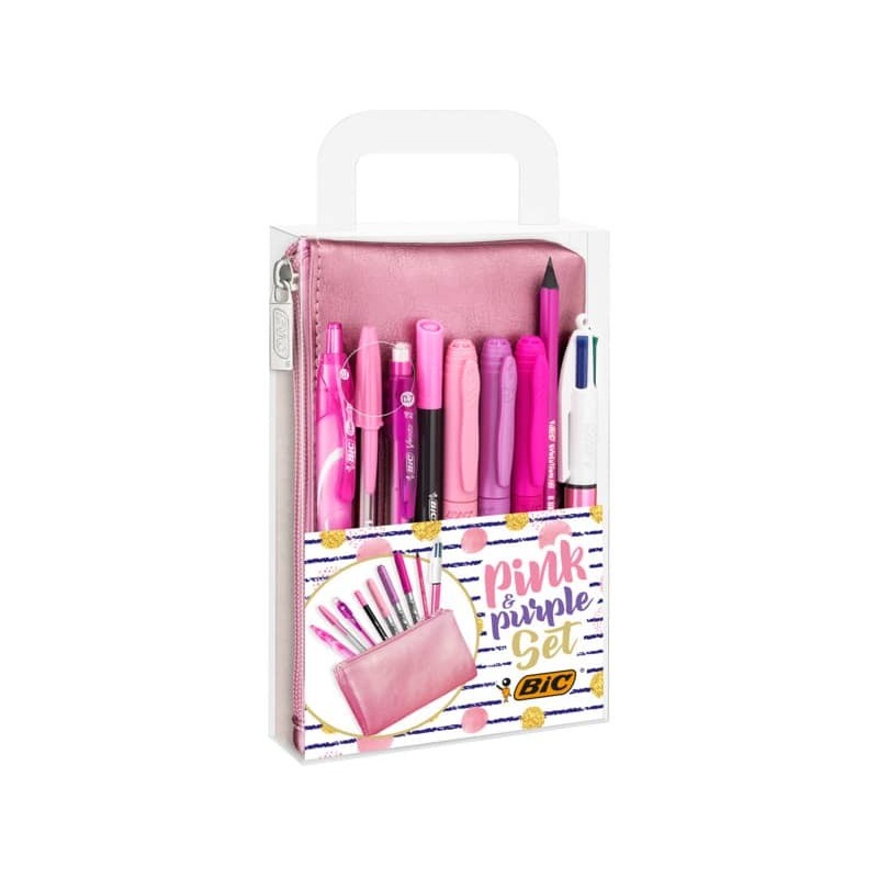 Set penne BIC Pink & Purple - trousse rosa metallizzato - modelli e colori