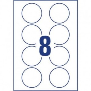 Badge adesivi per tessuti rotondi Avery Ø 65 mm - 8 et/foglio - stampanti inkjet Conf. 20 fogli - J4881-20
