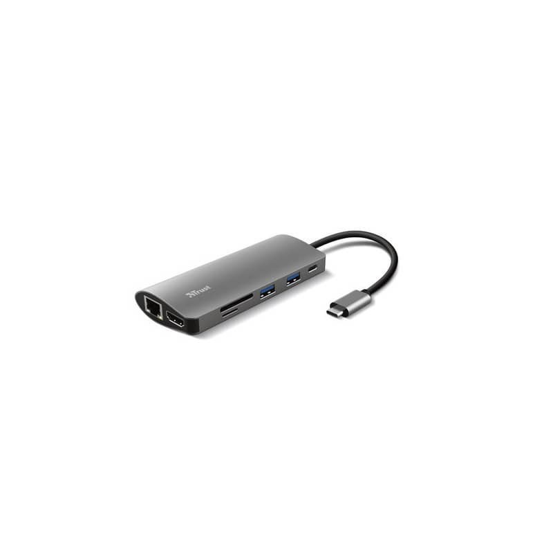 Adattatore USB C Trust DALYX 7 7-in-1 HDMI - 2xUSB-A -USB-C - Ethernet - Micro SD - SD card - alluminio - 23775