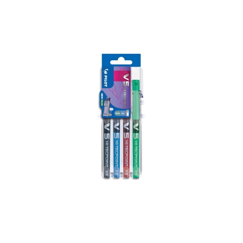 Penna roller a inchiostro liquido Pilot Hi-Tecpoint V5 - punta 0,5 mm - 4 colori - Set2go 4 pezzi - 011689
