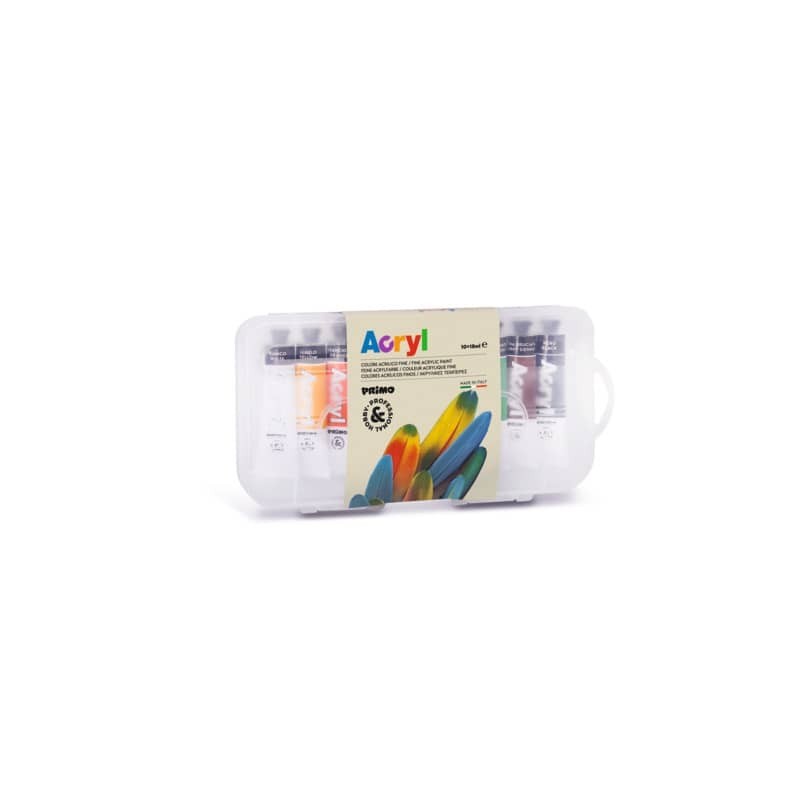 Colore acrilico fine Primo H&P 18 ml - scatola polipropilene da 10 tubetti - colori assortiti - 405TA10SP