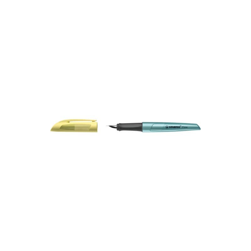 Penna stilografica Stabilo Flow Cosmetic - 0,5 mm - inchiostro blu - fusto  giallo/azzurro metallizzato - 5072/5