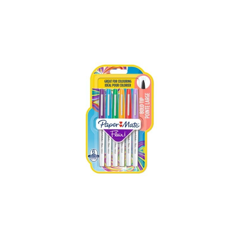 Penne punta fibra Paper Mate Flair/Nylon bold 2.0 L - tratto 1 mm - assortiti blister da 6 pezzi - 2138472