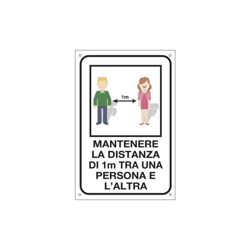 Cartello informativo 20x30 cm Cartelli Segnalatori ''Mantenere la distanza di 1 metro tra una persona e l'altra'' - 35334