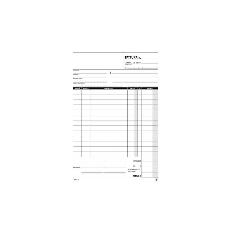 Fatture ad 1 aliquota blocco di 50/50 copie autoricalcanti data ufficio 21,5x14,8 cm - DU1641C0000