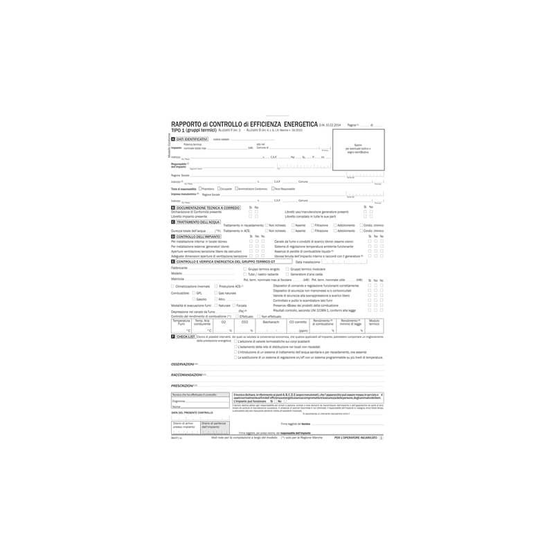 Rapporto di controllo di efficienza energetica - blocco a 3 copie autoricalcanti - conf. 20 fogli data