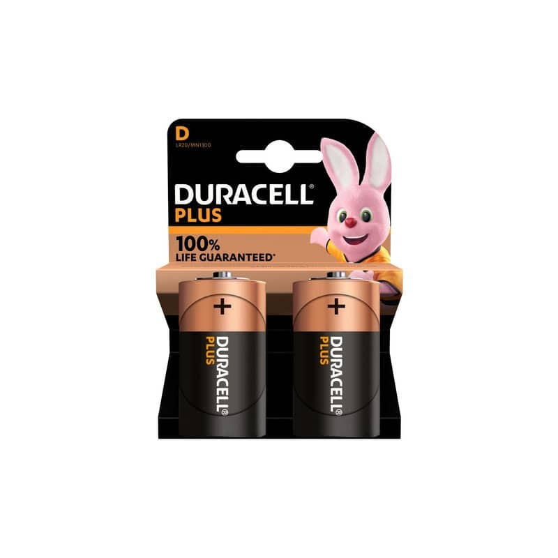 Batteria alcaline Duracell Plus100 Torcia D - MN1300 - blister da 2 - DU0401