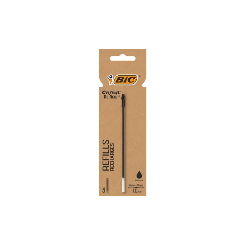 Refill Bic Cristal Re'New - conf. 3 pezzi BIC nero 503839