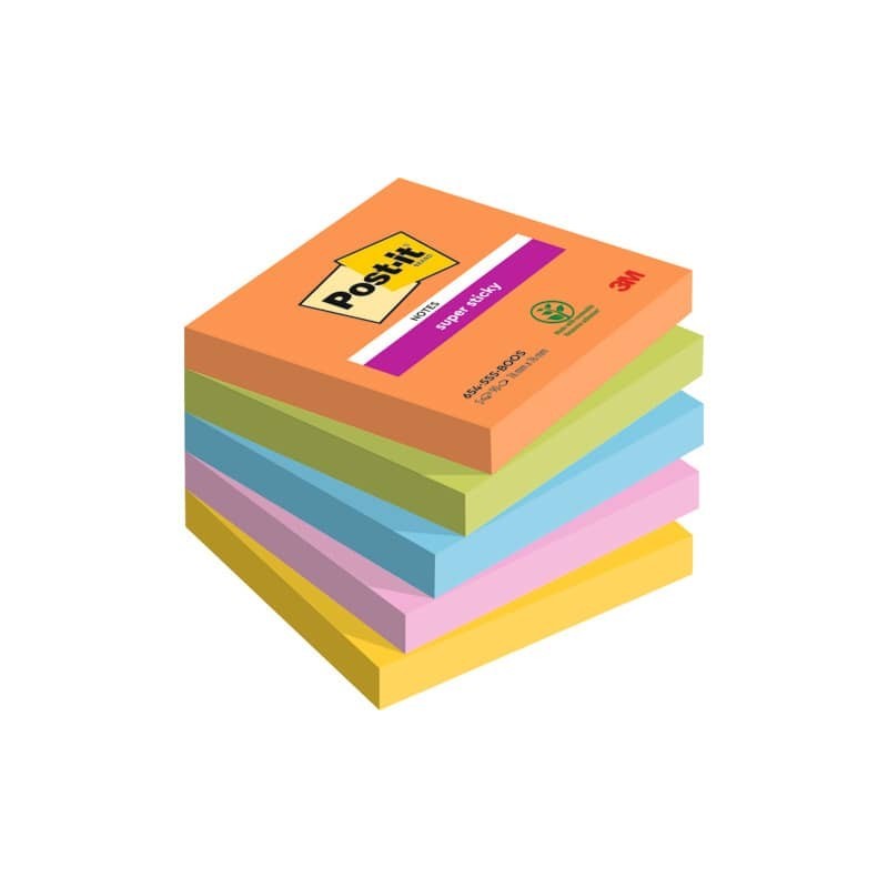 Foglietti Post-it® Super Sticky Boost - conf. 5 blocchetti da 90 ff 76x76 mm - 654-5SS-BOOS