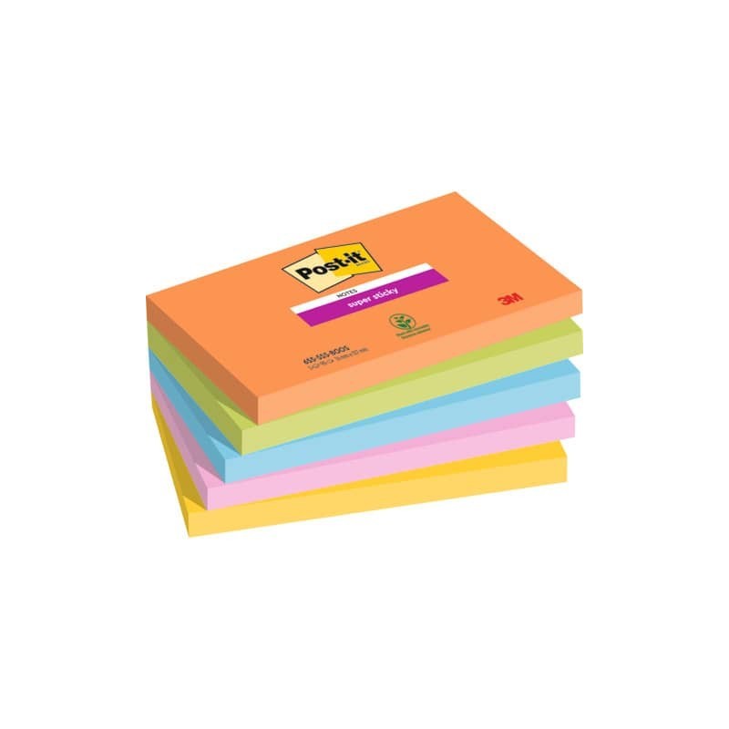 Foglietti Post-it® Super Sticky Boost - conf. 5 blocchetti da 90 ff 76x127 mm - 655-5SS-BOOS