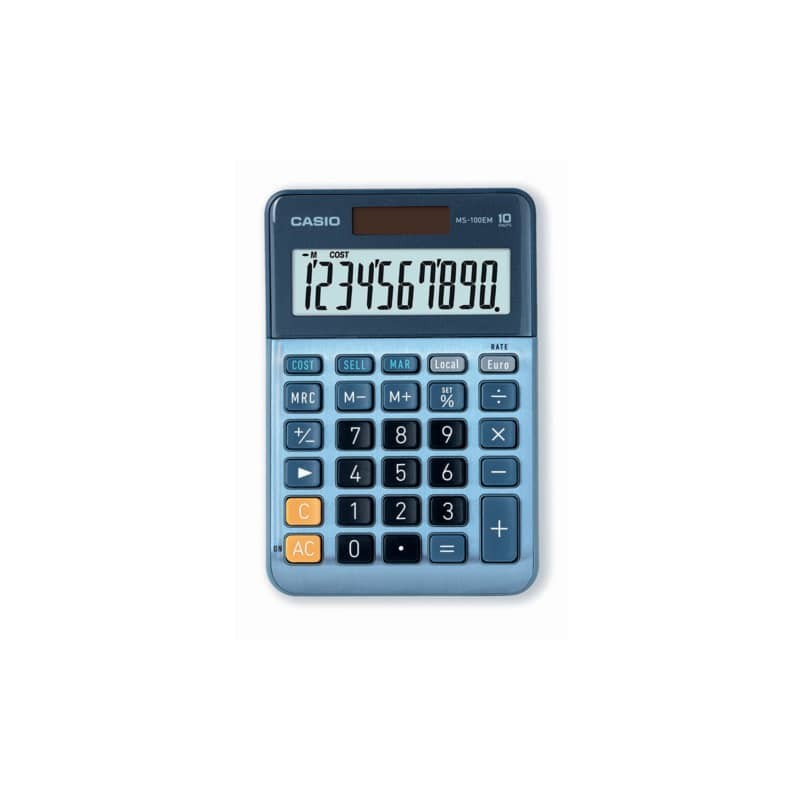 Calcolatrice da tavolo Casio MS-100EM-W-EP - blu - solare e batteria display 10 cifre