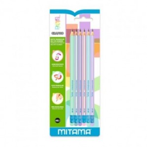 Matita Triangolare con gommino Mitama Pastel HB - fusto colori pastello - conf. 6 pezzi - 62545