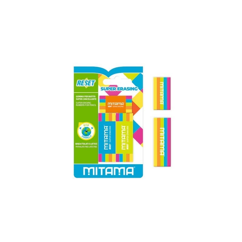 Gomma per matita alta qualità Mitama Eco-Material Arcobaleno - colori assortiti - blister 2+1 pezzi - 62872
