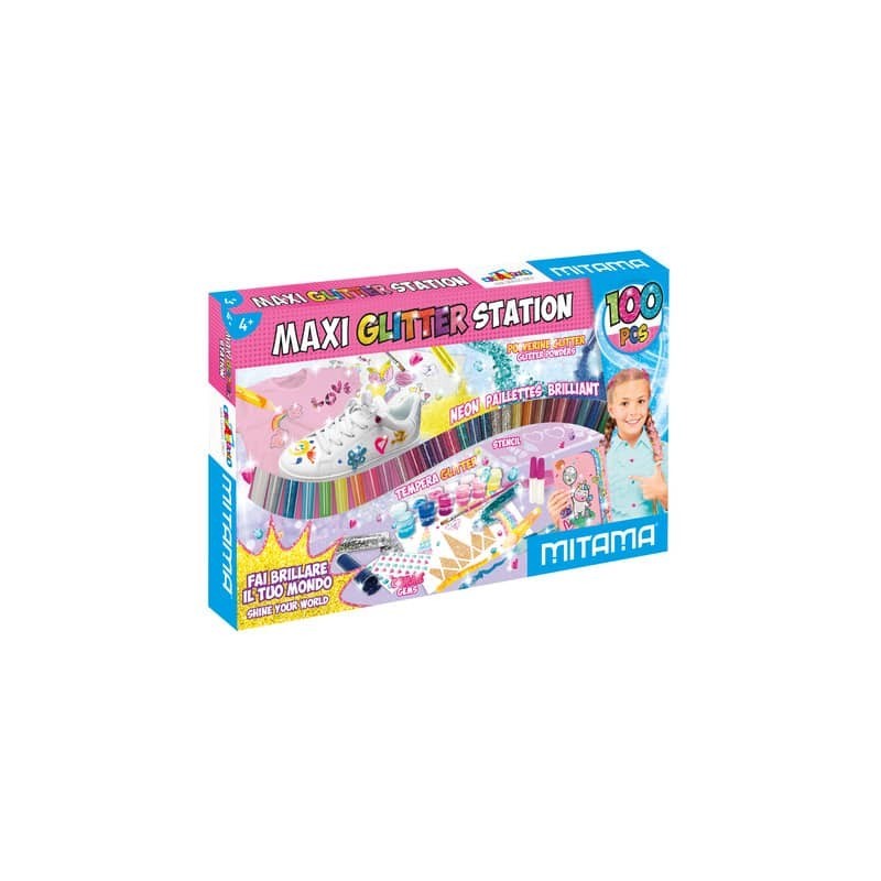Maxi Glitter Station Mitama - scatola con creativa 100 accessori - colori assortiti 62885