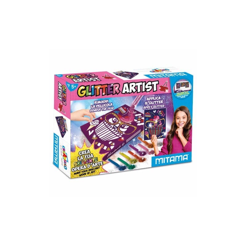 Glitter Artist Cat Mitama - Quadretto adesivo A4 + 8 Polverine Glitter + 2 Colle Glitter - colori assortiti 62867