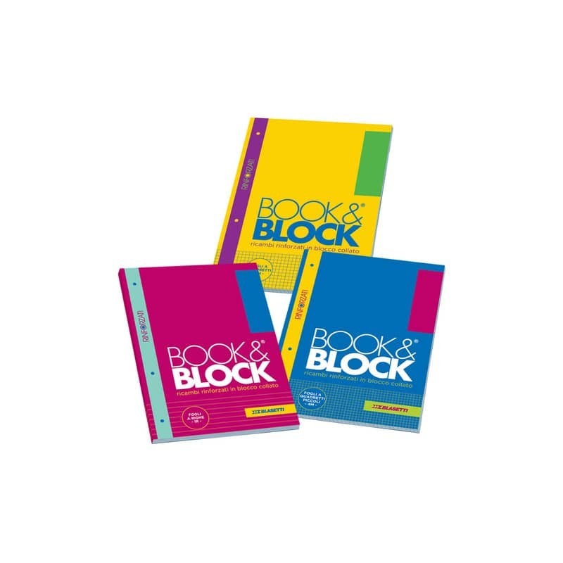 Blocco 40 ff A4 collato lato lungo - forati e rinforzati - 80 gr/mq Blasetti Blocco Book & Block quadretto 5M - 5720