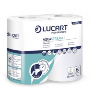 Carta igienica 2 veli Aquastream 4 - Professional Lucart - 400 strappi - Cartone di 14 confezioni da 4 rotoli