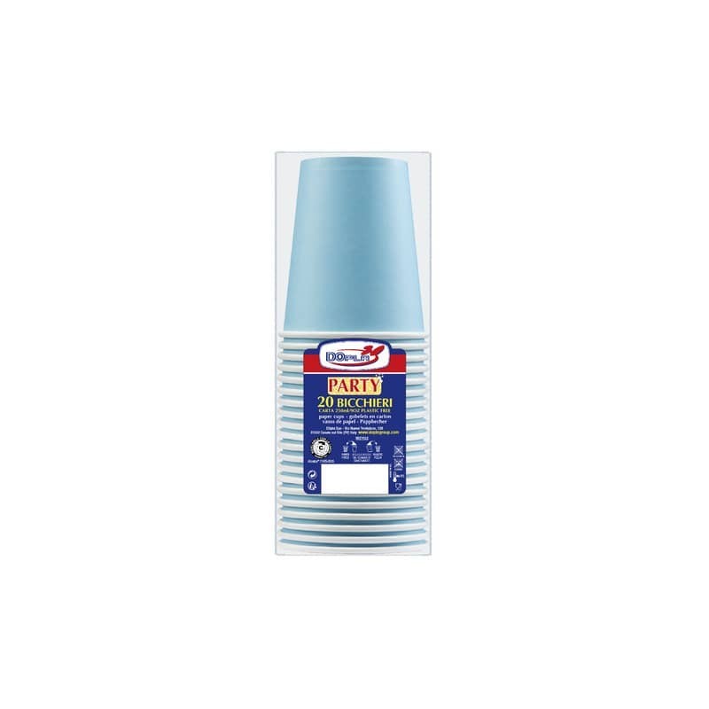 Bicchieri carta WD 250ml conf. 20 pz Dopla Green azzurro 42163