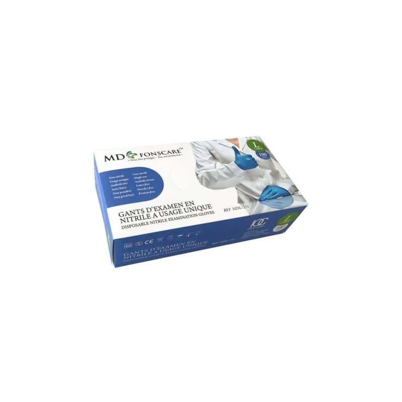 Guanti monouso in nitrile senza polvere e senza lattice blu - taglia L - conf. 100 pz - MDG-251-L