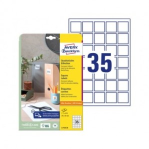 Etichette adesive Avery in carta bianca coprente per stampa QR code 35 et/foglio 35x35 mm -conf. 25 fogli L7120-25
