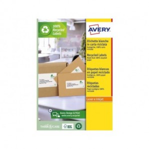 Etichette in carta riciclata bianca per buste e pacchi Avery Laser 10 et./foglio 99,1x57 mm conf. 15 fogli LR7173-15