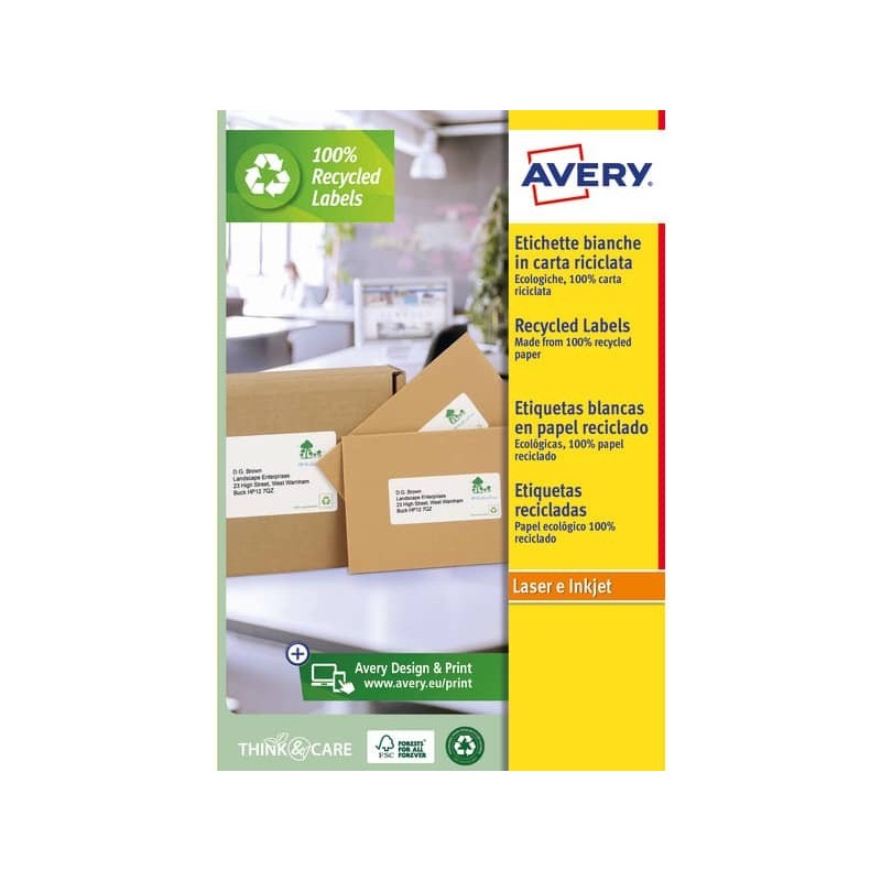 Etichette in carta riciclata bianca per buste e pacchi Avery Laser