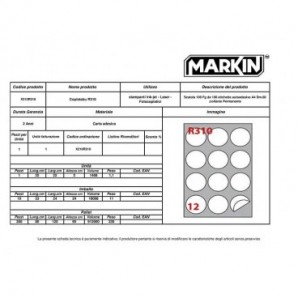 Etichette bianche rotonde permanenti Copiatabu R310 laser/inkjet - 12 et./foglio - conf. 100 ff Markin Ø60 mm
