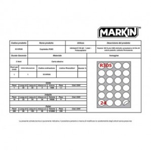 Etichette permanenti rotonde Copiatabu R305 bianco Laser/inkjet - 24 et./foglio - cf. 100 fogli Markin Ø40 mm