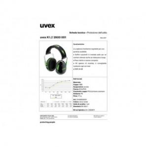 Cuffia antirumore Uvex K1 peso ultraleggero 180 g regolabile in lunghezza nero/verde - 2600001