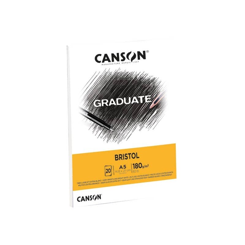 Blocco GRADUATE Bristol A5 20 fogli. 180 g/m² Canson bianco C400110382