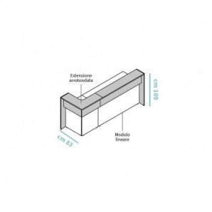 Reception lineare Welcome IN con 1 estensione arrotondata bianco/cemento LineKit 163x83xH.109 cm - B1190NBI