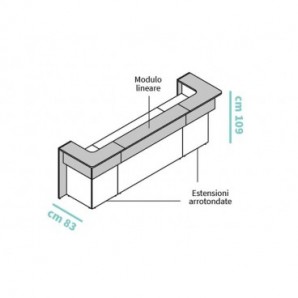 Reception lineare Welcome IN con 2 estensioni arrotondata bianco/cemento LineKit 282x83xH.109 cm - B1200NBI