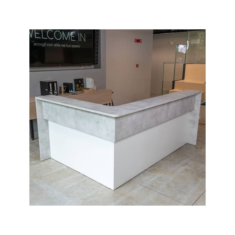 Reception angolare con scrivania da 80 cm bianco/cemento LineKit 163x163xH.109 cm - B1590NBI