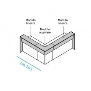 Reception angolare Welcome IN con scrivania da 120 cm bianco/cemento LineKit 203x203xH.109 cm - B1400NBI