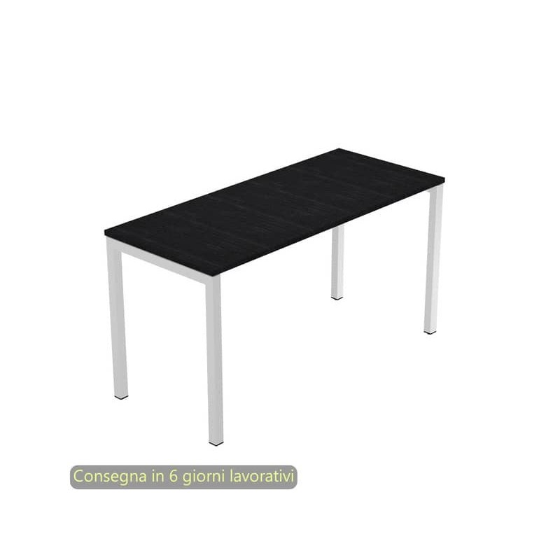 Scrivania piano nero venato frassino 140x60xH.72,5 cm gamba a ponte metallo grigio linea Presto Venere Plus - 652/8