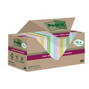 Foglietti riposizionabili Post-it®Super Sticky carta riciclata al 100% assortiti 76x76 mm - 18 blocchetti da 70 ff