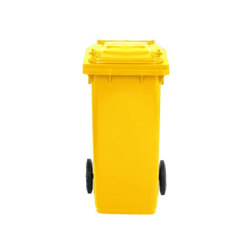 Bidone carrellato per raccolta differenziata 120 lt con coperchio PEHD Mobil Plastic giallo - 1/120/5-GIA
