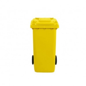 Bidone carrellato per raccolta differenziata 240 lt con coperchio PEHD Mobil Plastic giallo - 1/240/5-GIA