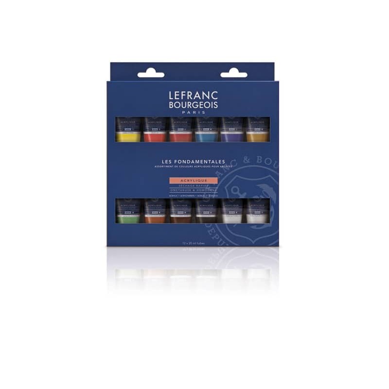 Vernice Acrilica fine in tubetto 20 ml - Lefranc Bourgeois - colori assortiti - Conf. 12 pezzi - 300341