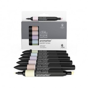 Set 6 pennarelli Promarker doppia punta fine-larga Winsor&Newton - assortiti colori pastello - 0290113
