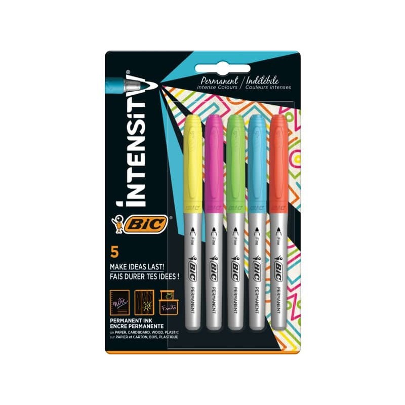 Pennarelli Indelebili BIC Intensity Marking assortiti rainbow - tratto 0,8 mm - conf. 5 pz - 503927