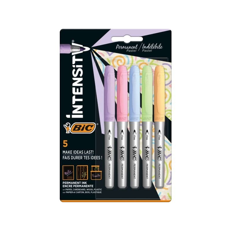 Pennarelli Indelebili BIC Intensity Marking - assortiti pastel - tratto 0,8 mm - conf. 5 pz - 999132