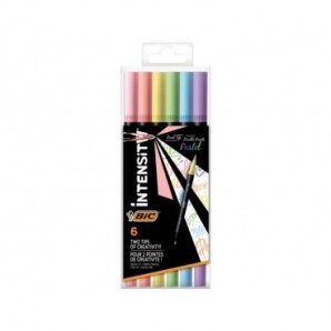 Pennarelli BIC Dual Tip Intensity con pennello - assortiti pastel - tratto 0,5 mm - conf. 6 pz - 503826