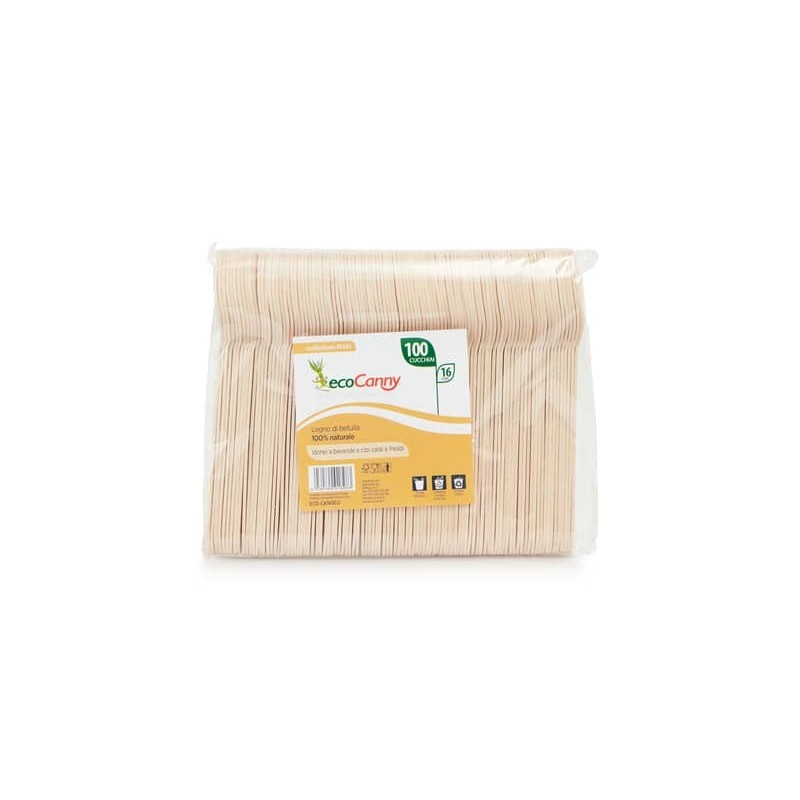 Cucchiai monouso in legno di betulla biodegradabili ecoCanny conf. 100 pz ECO-CA160CU