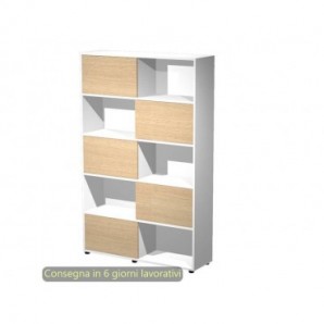 Libreria alta Tetris 5 ripiani con ante scorrevoli 120x35xH.190,6 cm Artexport bianco/rovere - 17060/3C