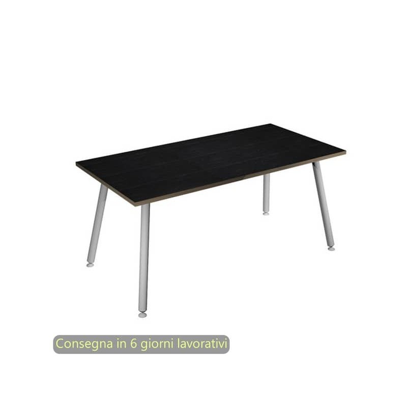 Scrivania piano nero venato frassino 160x80xH.74,4 cm gamba metallo tubolare bianca Skinny Metal - 6403-DJA-8C-AN