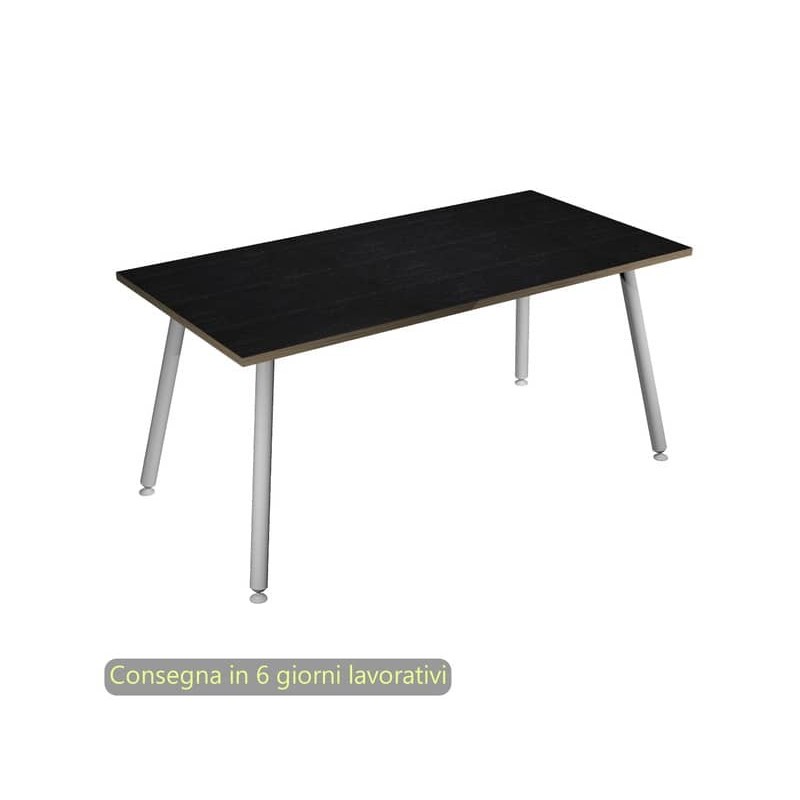 Scrivania piano nero venato frassino 120x80xH.74,4 cm gamba metallo tubolare bianca Skinny Metal - 6404-DJA-8C-AN