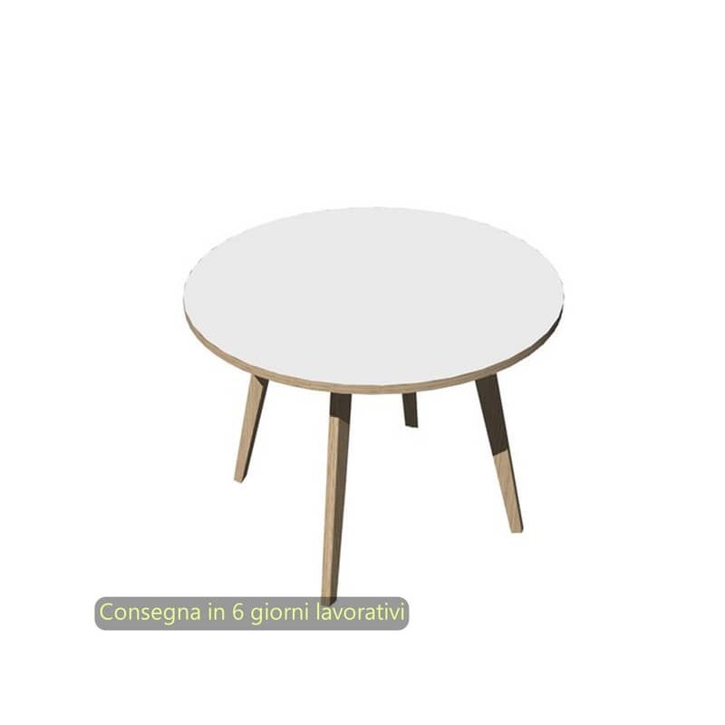 Tavolo riunione rotondo basso Woody Ã¸100xH.74,4 cm con 3 gambe rovere Artexport piano bianco - 6410-DKA-3C-AQ
